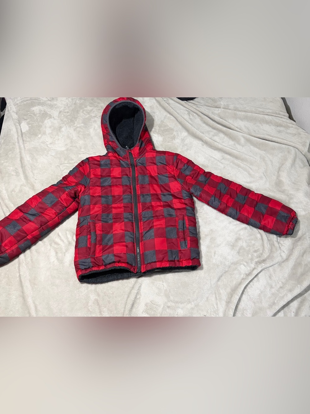 London Fog Boys’ Sherpa-Lined Plaid Jacket – Youth M 10/12